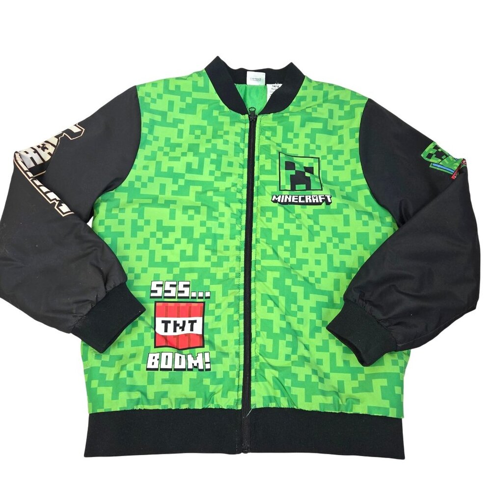 Minecraft 1416 Green Pixelated Creeper Bomber Jacket 4197